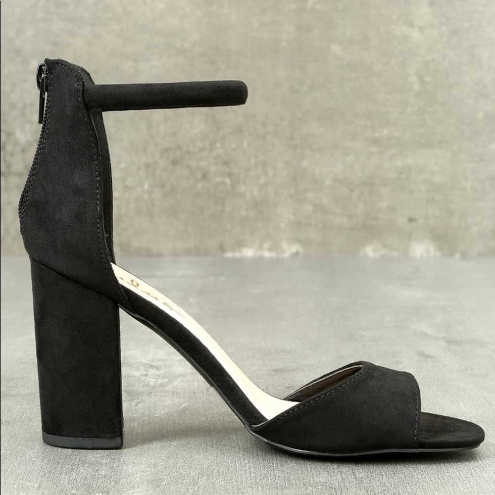Lulu's Black Suede Block Heel Ankle Strap Sandals
